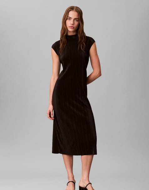 Calvin Klein Plisse midi dress in black