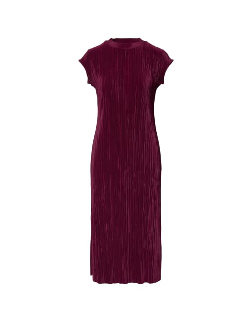 Calvin Klein – Plissiertes Midikleid in glasiertem Beerenrot, 6 von 6