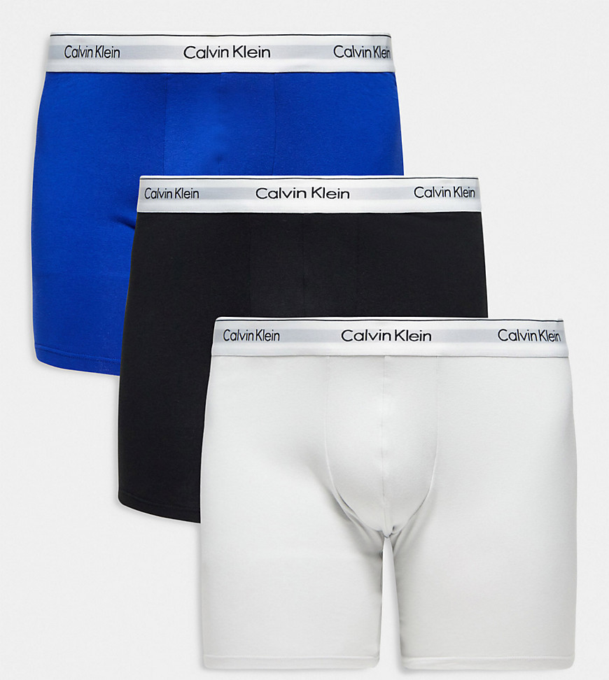 Calvin Klein Plus 3-pack Boxer Briefs In Black, Blue And Gray-multi