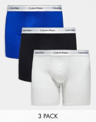Calvin Klein Plus 3-pack boxer briefs in black, blue and grey