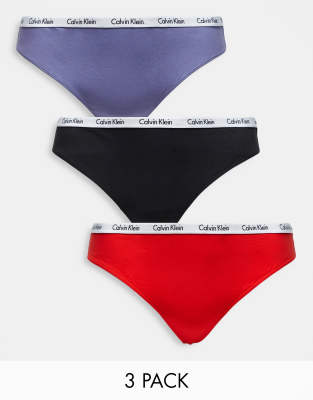 Calvin Klein Plus 3 Pack Thong In Terracotta Lilac And Black-multi