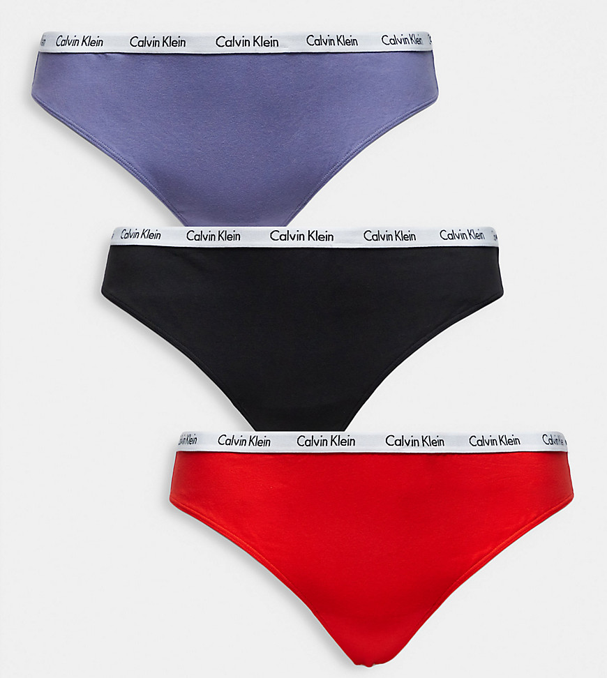 Calvin Klein Plus 3 pack thong in terracotta lilac and black-Multi