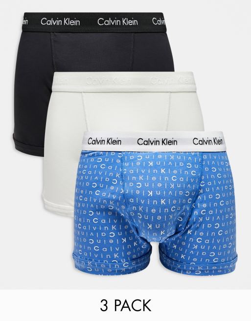 Calvin Klein Plus 3-pack trunks in printed blue, navy and gray