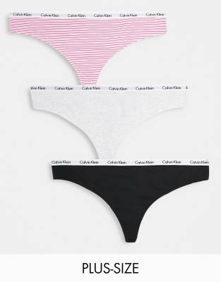 Calvin Klein Plus - Carousel - Confezione da tre perizomi, colore rosa, nero e grigio a righe