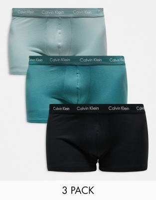 Calvin Klein Plus Cotton Stretch 3 pack low rise trunk in green/black-Multi