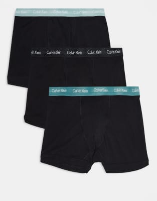 Calvin Klein Plus Cotton Stretch 3 pack trunk with coloured waistband in black