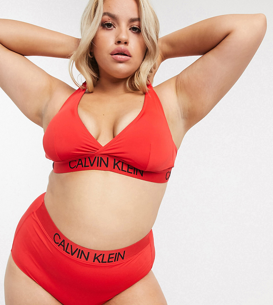 Calvin Klein Plus high apex triangle bikini top in red-Orange