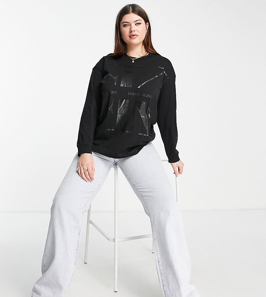 Calvin Klein Plus Jeans large logo long sleeve t-shirt in black