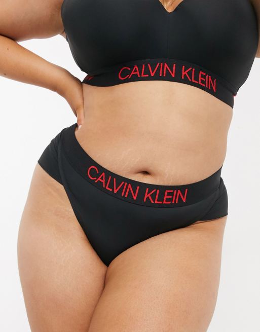 Calvin Klein Plus logo brazilian bikini bottom in black | ASOS