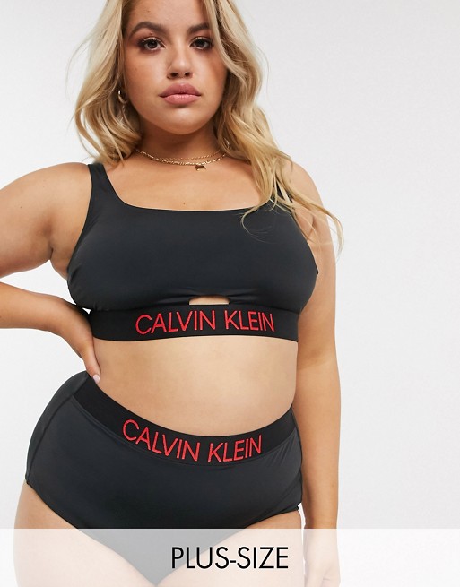 Calvin Klein Plus logo cut out crop bikini top in black
