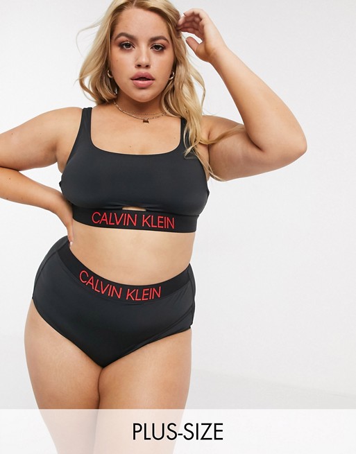 Calvin Klein Plus logo high waist bikini bottom in black