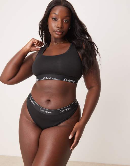 Calvin Klein Plus - Modern Cotton - Bralette zonder voering met racerback en logobies in zwart