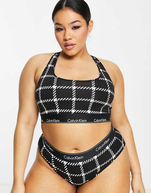 Calvin Klein Plus - Modern Cotton - Brassière non doublée à logo et imprimé à carreaux - Noir, 2 de 4