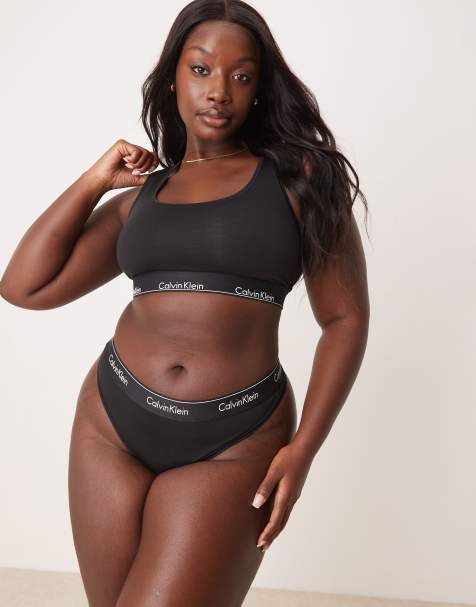 Calvin Klein Plus Modern Cotton unlined racerback logo tape bralet in black - view 1