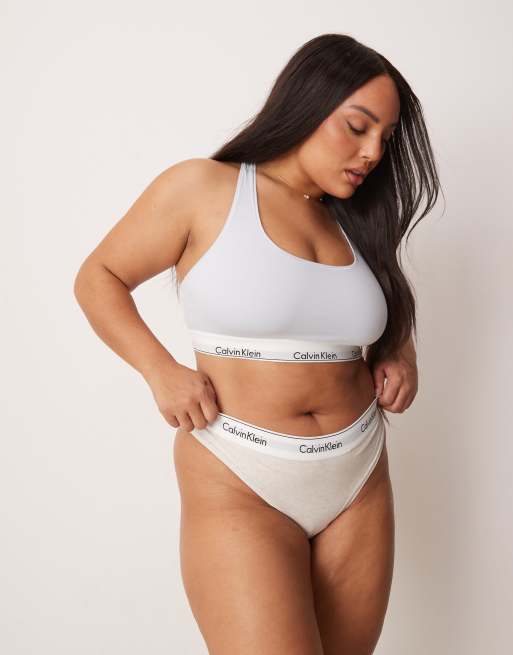 Calvin Klein Plus Modern Cotton unlined racerback logo tape bralet in white, 2 of 4
