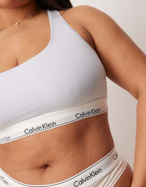 Calvin Klein Plus Modern Cotton unlined racerback logo tape bralet in white, 3 of 4