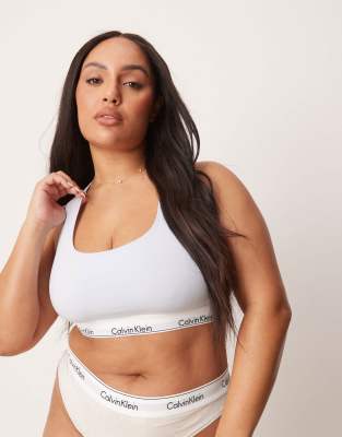 Calvin Klein Calvin Klein Plus modern cotton unlined racerback logo tape bralette in white