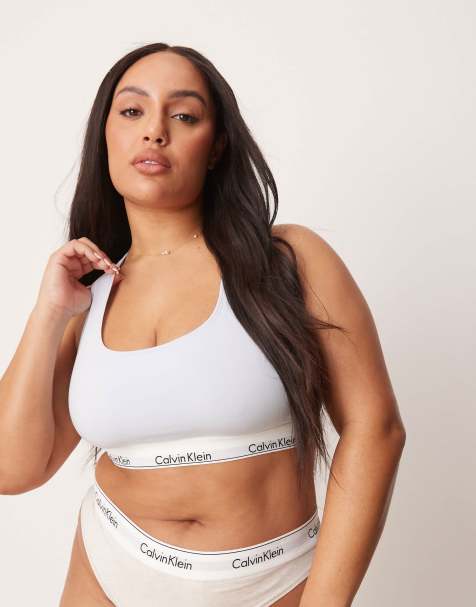 Calvin Klein Plus modern cotton unlined racerback logo tape bralette in white - view 1
