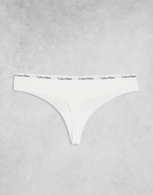 Calvin Klein Plus Size Carousel logo thong 3 pack in blue, white and beige  stripe