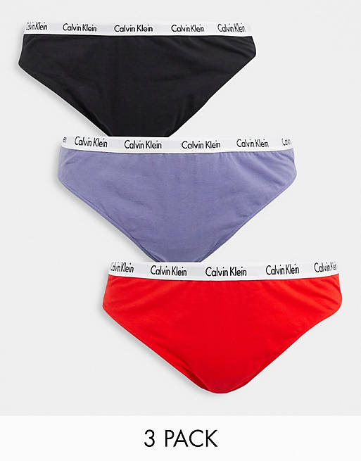Calvin Klein Plus Size Carousel thong 3 pack in black, terracotta and lilac  | ASOS