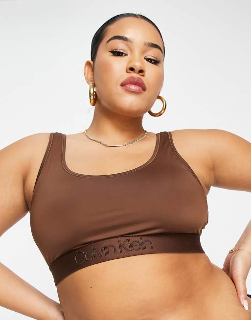 Calvin Klein Plus Size Circle Of Women microfiber cropped bralette in umber - BROWN, 4 of 4