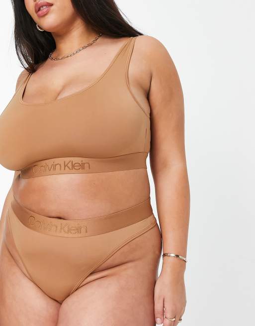 Calvin Klein Plus Size Circle Of Women microfiber thong in sandalwood - TAN, 3 of 4