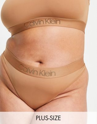 Calvin Klein Plus Size Circle Of Women microfiber thong in sandalwood - TAN