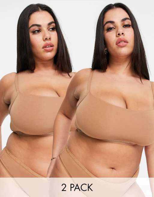 Calvin Klein Plus Size – CK One – 2er-Pack ungepolsterte Bustiers in Sandelholz mit Logo-Detail