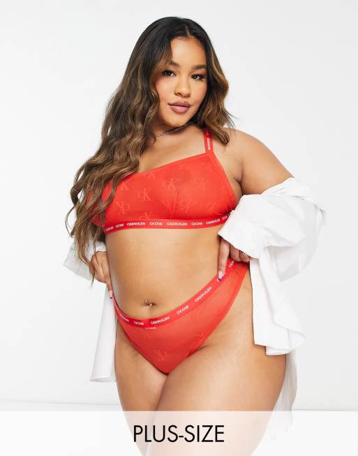 Calvin Klein Plus Size - CK One - Brassière in rete sfoderata con logo color terracotta