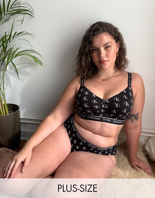 Calvin Klein Plus Size CK One Cotton lightly lined bralette in black