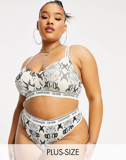 Calvin Klein Plus Size CK One Cotton lightly lined bralette in snake print  | ASOS
