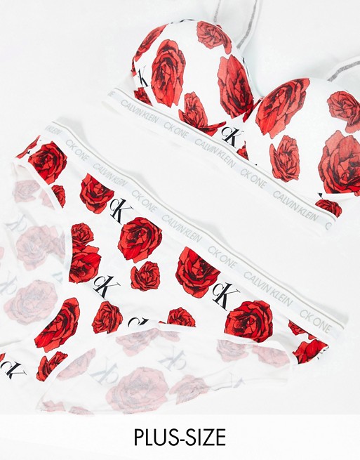 Calvin Klein Plus Size CK One Cotton logo thong in charming roses