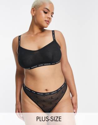 Shop Calvin Klein Plus Size Ck One Logo Mesh Brazilian Brief In Black