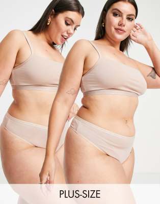 Calvin Klein Calvin Klein Plus Size CK One logo thong 2 pack in cedar-Neutral