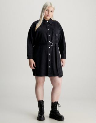 Calvin Klein Plus Size Denim Shirt Dress in denim