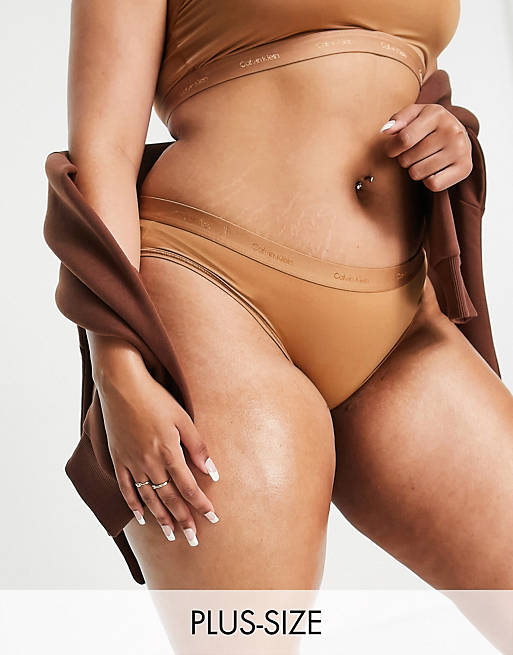 Calvin Klein Plus Size Form To Body bikini style brief with tonal logo in  sandalwood | ASOS