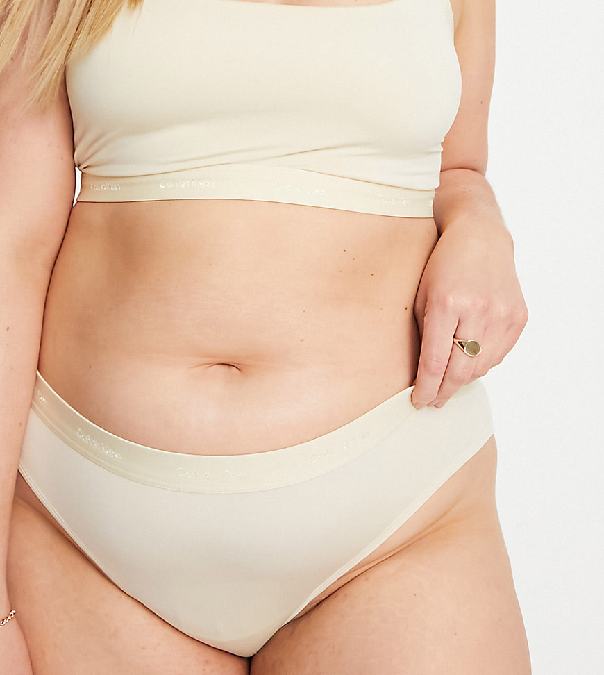Calvin Klein Plus Size Form To Body Bikini Style Brief With Tonal Logo In Stone-Neutral