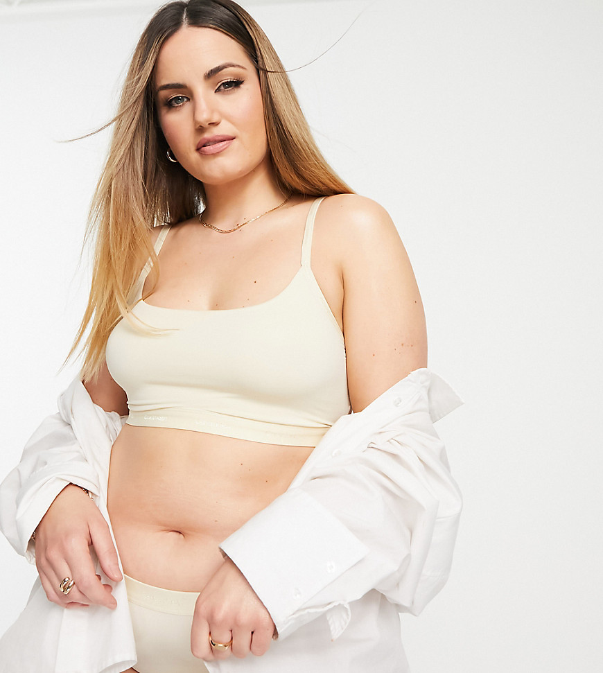 Calvin Klein Plus Size Form To Body unlined bralette bra with tonal logo in stone-Neutral