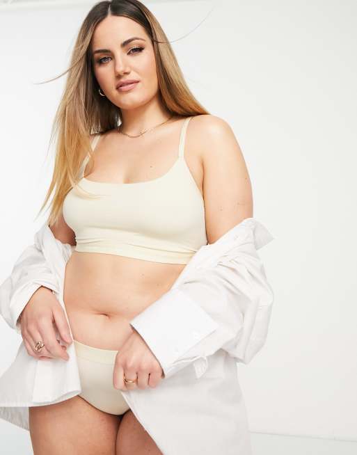 Calvin Klein Plus Size Modern Cotton unlined bralette in mid beige