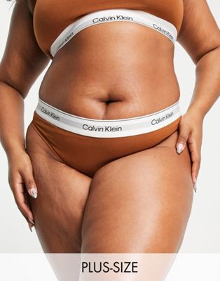Calvin Klein Plus Size Modern Cotton bikini style brief in mid brown - ASOS Price Checker