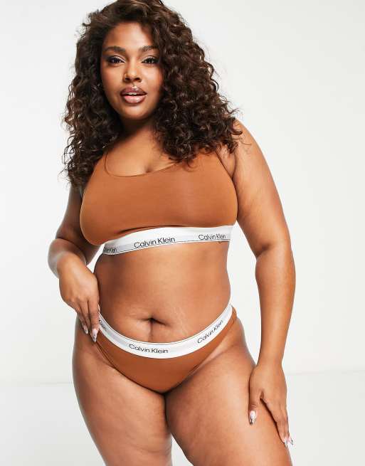 Calvin Klein Plus Size Modern Cotton bikini style briefs in mid brown