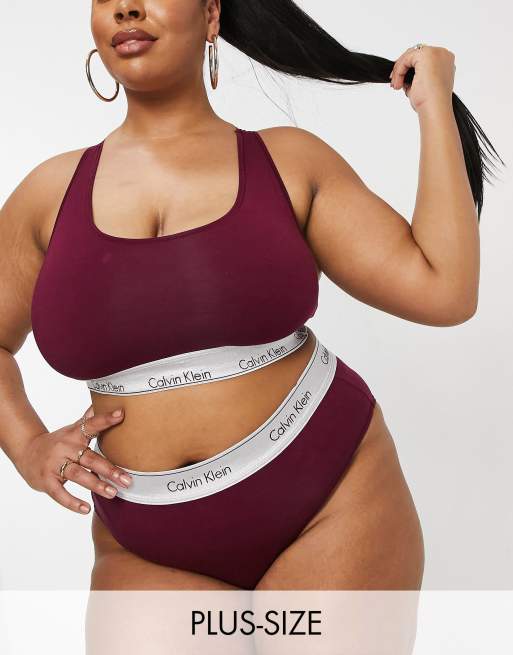 Calvin Klein Women Modern Cotton Plus Size Bralette Burgundy/Silver