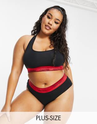 Calvin Klein Plus Size Modern Cotton brief with red metallic logo detail in  black