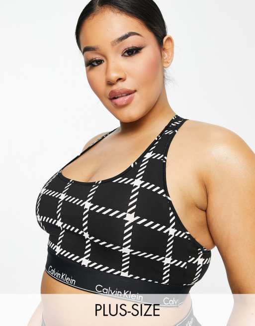 Calvin Klein - Plus Size - Modern Cotton - Uforet bralette med logoer og tern i sort