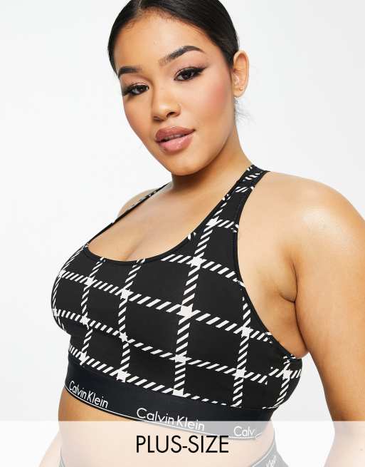 Calvin Klein Plus Size Modern Cotton logo lingerie set in black check print