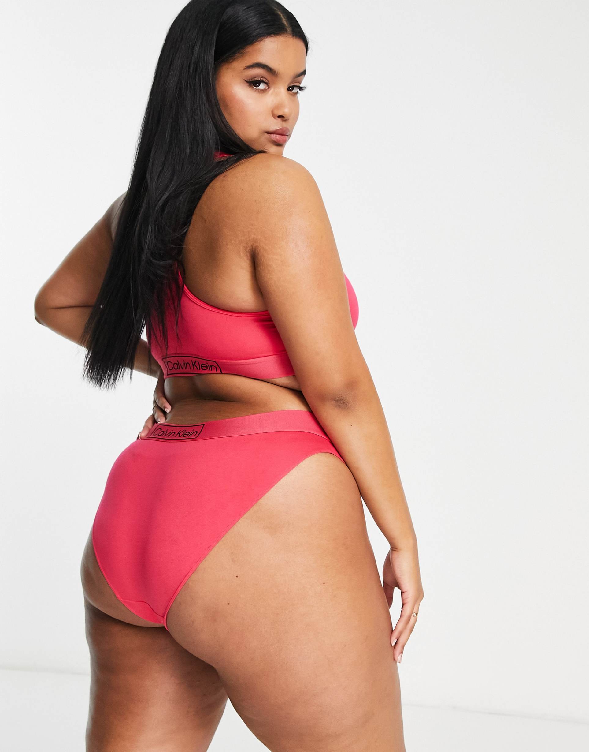 Calvin Klein Plus Size Reimagined heritage bikini style brief in hot pink view 3