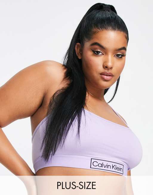 Calvin Klein Plus Size Reimagined Heritage unlined bralette in lilac ASOS