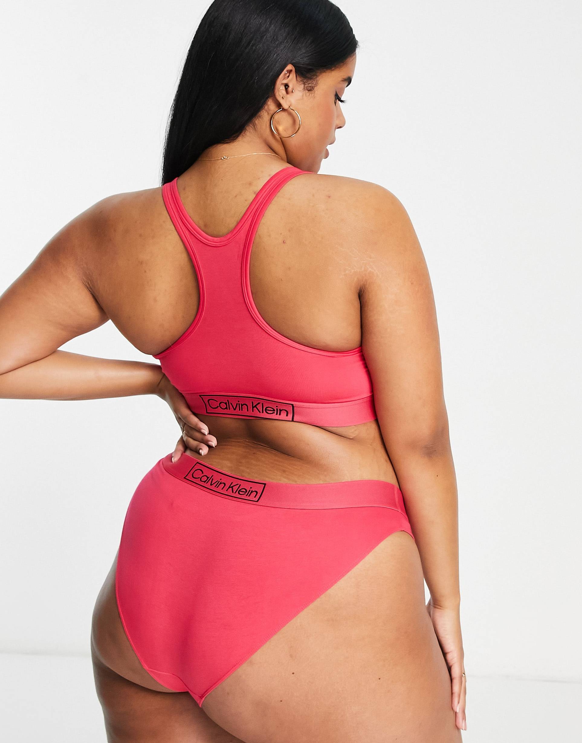 Calvin Klein Plus Size Reimagined heritage unlined crop bralette in hot pink view 3