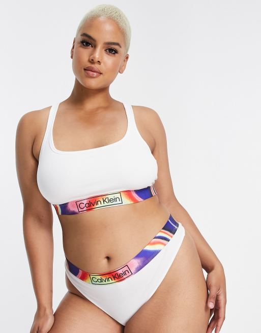 Calvin Klein Plus Size Reimagined Pride cotton blend lingerie set in white