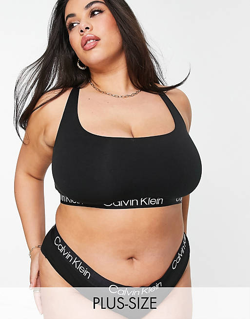 Calvin Klein Plus Size Structure Cotton and poly unlined bralet in black -  BLACK | ASOS